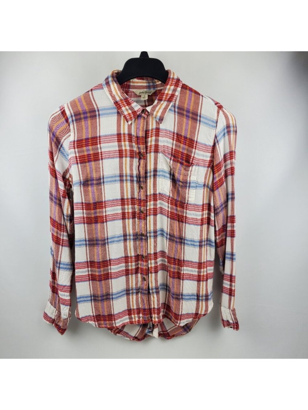 Lucky Brand Shirt Womens Small Plaid Button Long Sleeve Collar Red White Blue